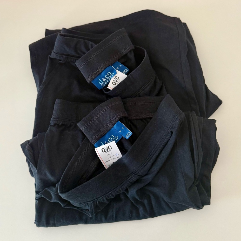 🆕 2 PAIRS Denim & Co. Beach Jersey Full Length Wide Leg black Pants  NWT XL QVC